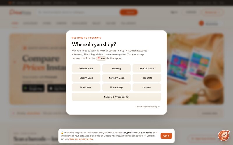 Pricemate catalogue intelligence interface